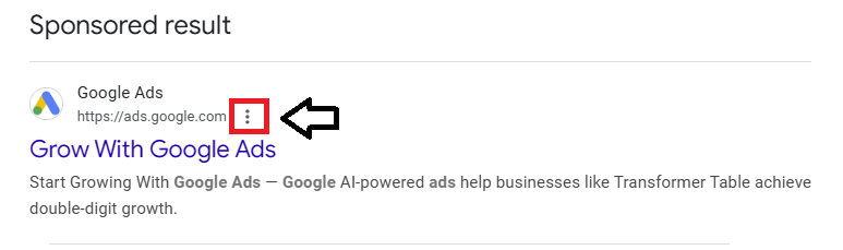 Google ads - Click three dots to verify identity