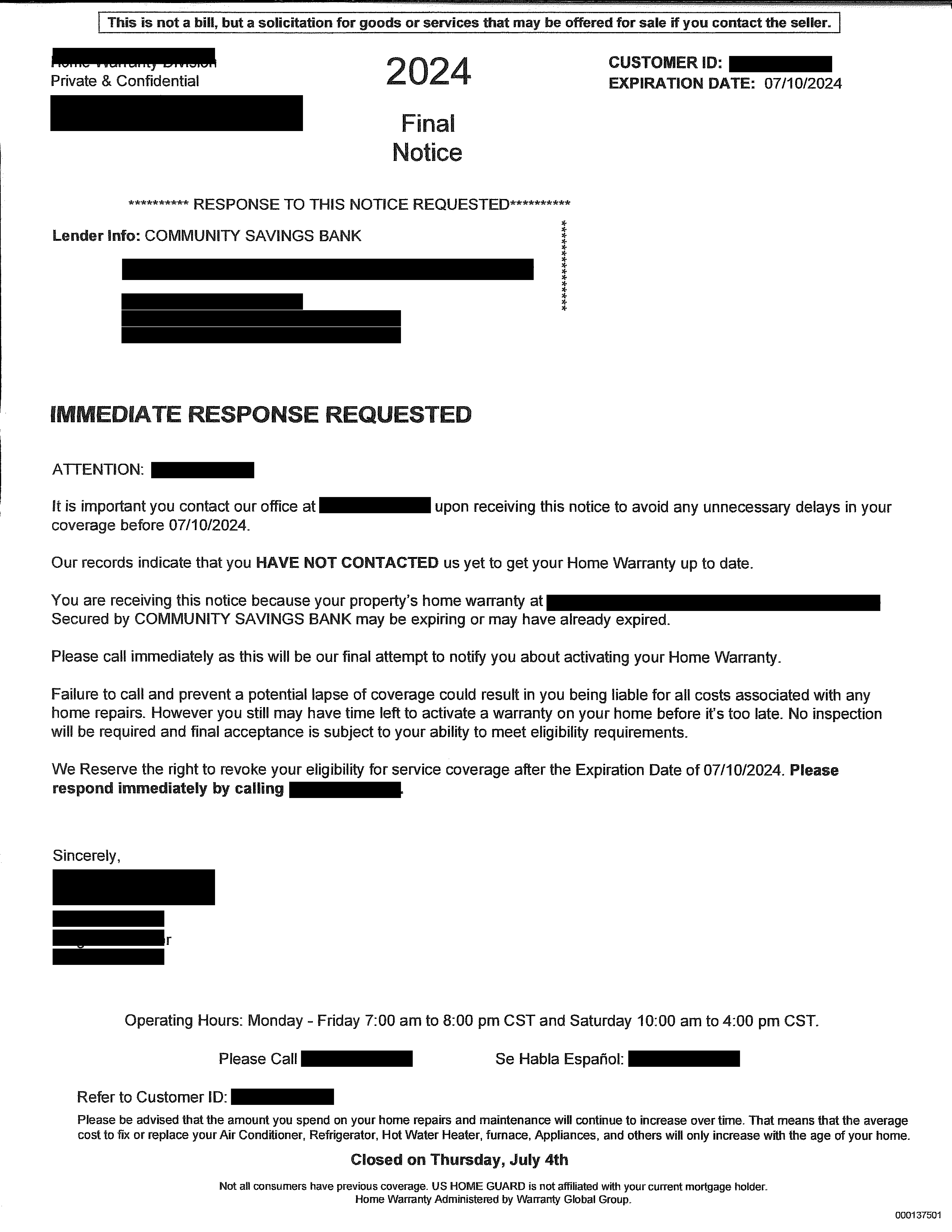 warranty letter